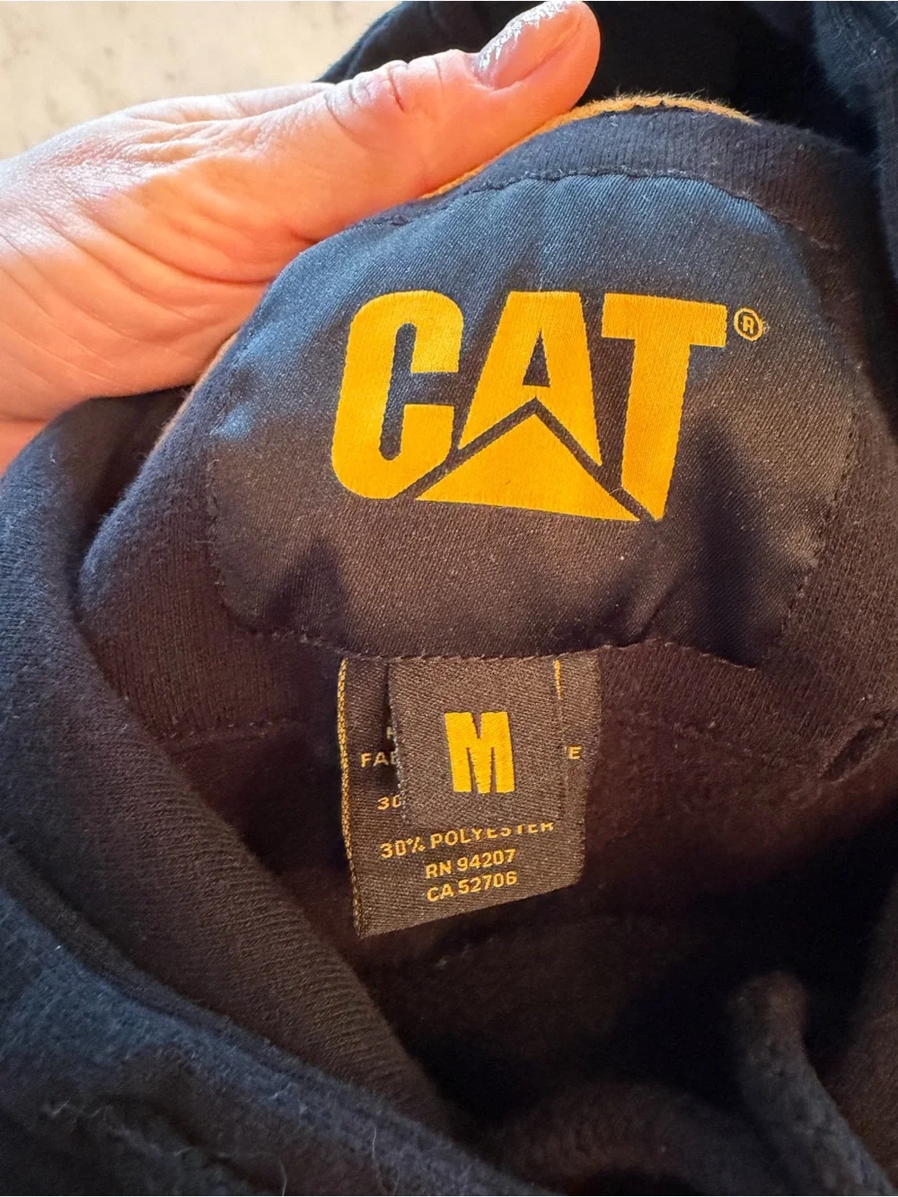 CAT Black Hoodie with Embroidery Yellow Logo - Women’s Hooded Sweatshirt Medium